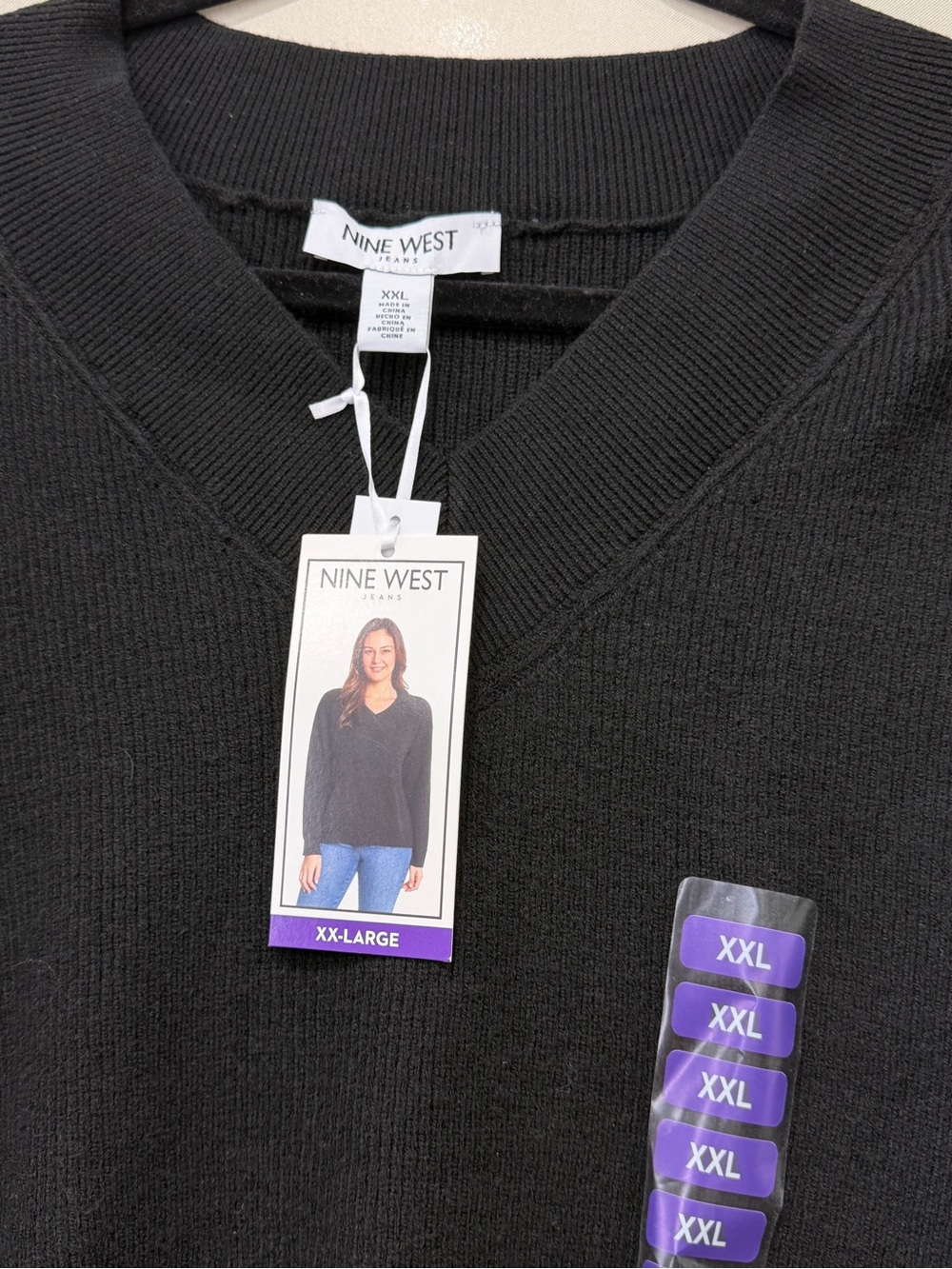 Nine West Black V-Neck Relaxed Knit Sweater - Picture 3 of 6